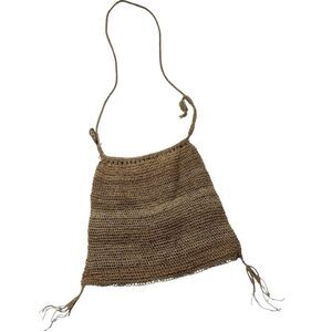 Brown‎ Woven Crocheted Straw Raffia Crossbody Bag Boho Coastal Purse Tassel